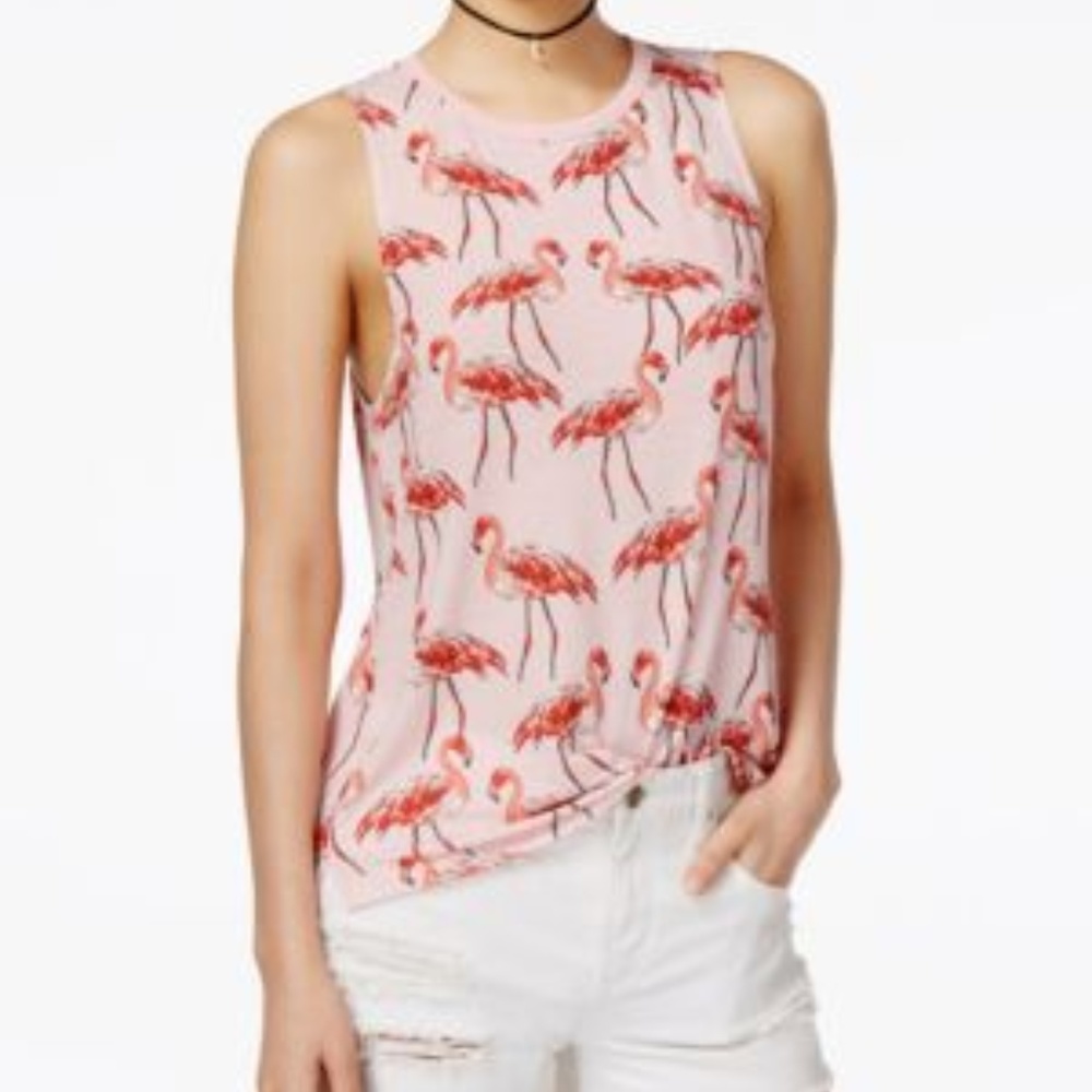 Carbon Copy Womens Flamingo Print Side Slit Tank